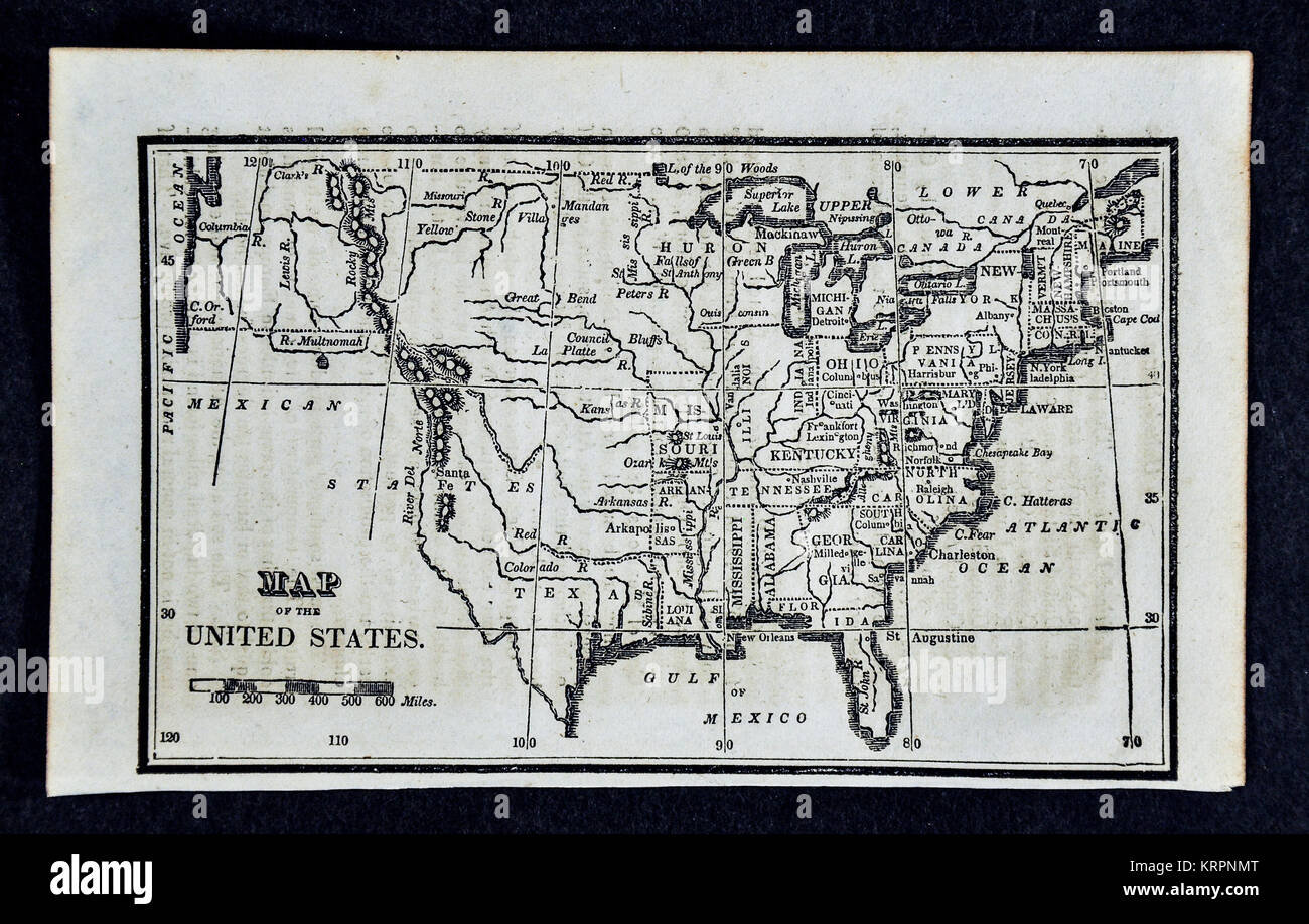 1830 Nathan Hale Map of the United States of America showing 24 States and the Western Missouri Territory Stock Photo