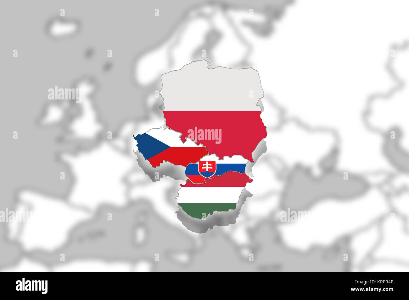 Â Â v4 visegrad group on blured background europe,poland,czech republic,slovakia,hungary Stock Photo