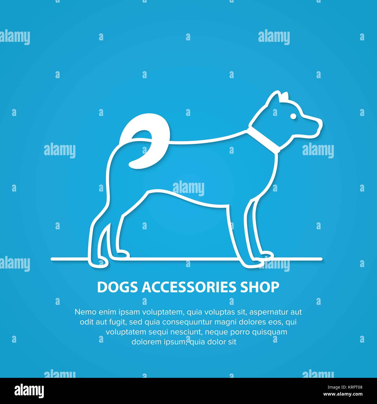 Vector outline dog silhouette on white background. Dog accessories shop logo. Stock Vector