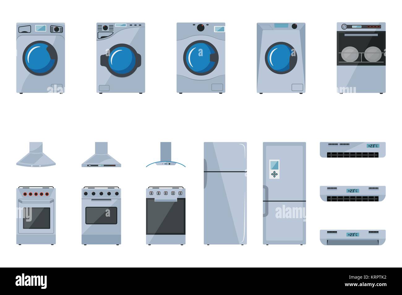 A set of large household appliances on a white background Stock Vector