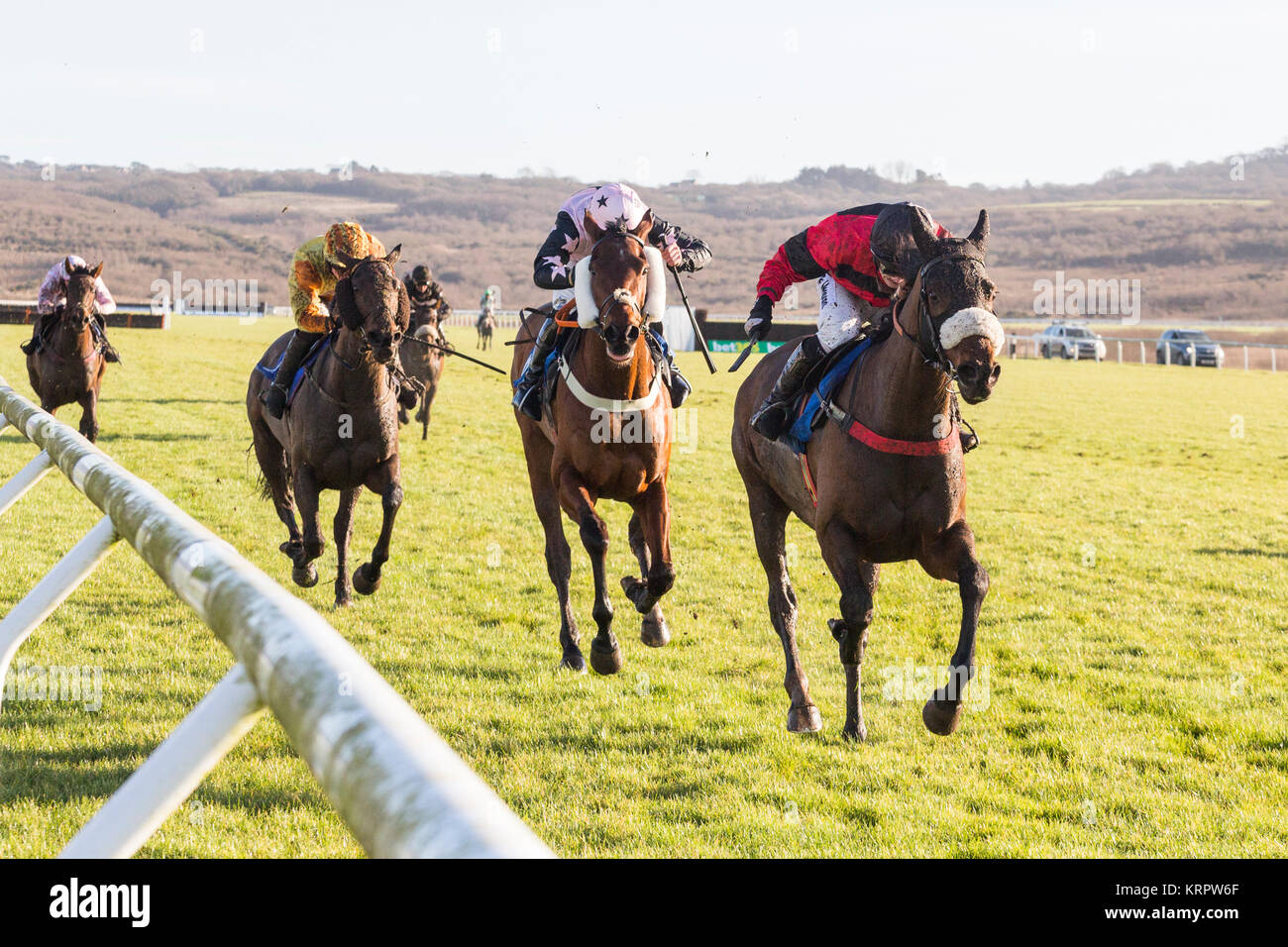 Steel Native (ridden by Jonjo O'Neill) on the way to winning the Gwynne Price Transport Conditional Jockeys' Handicap Hurdle ahead of Asking Questions Stock Photo