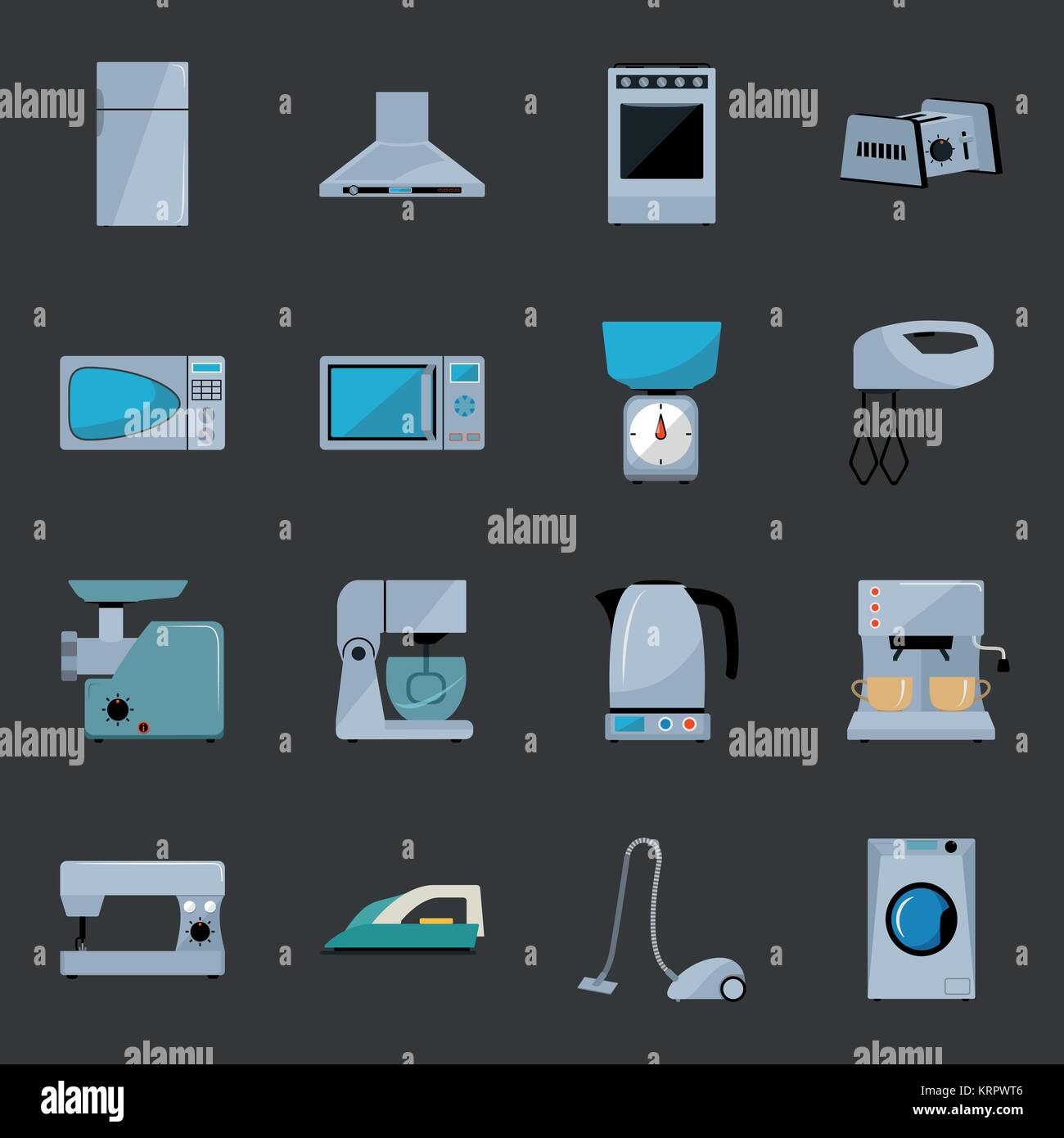 Set of household appliances flat icons on black background Stock Vector ...