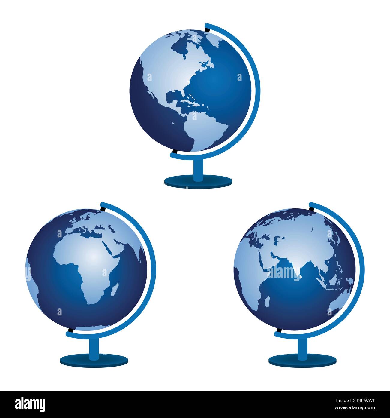 Three globe on a white background. Vector illustration Stock Vector