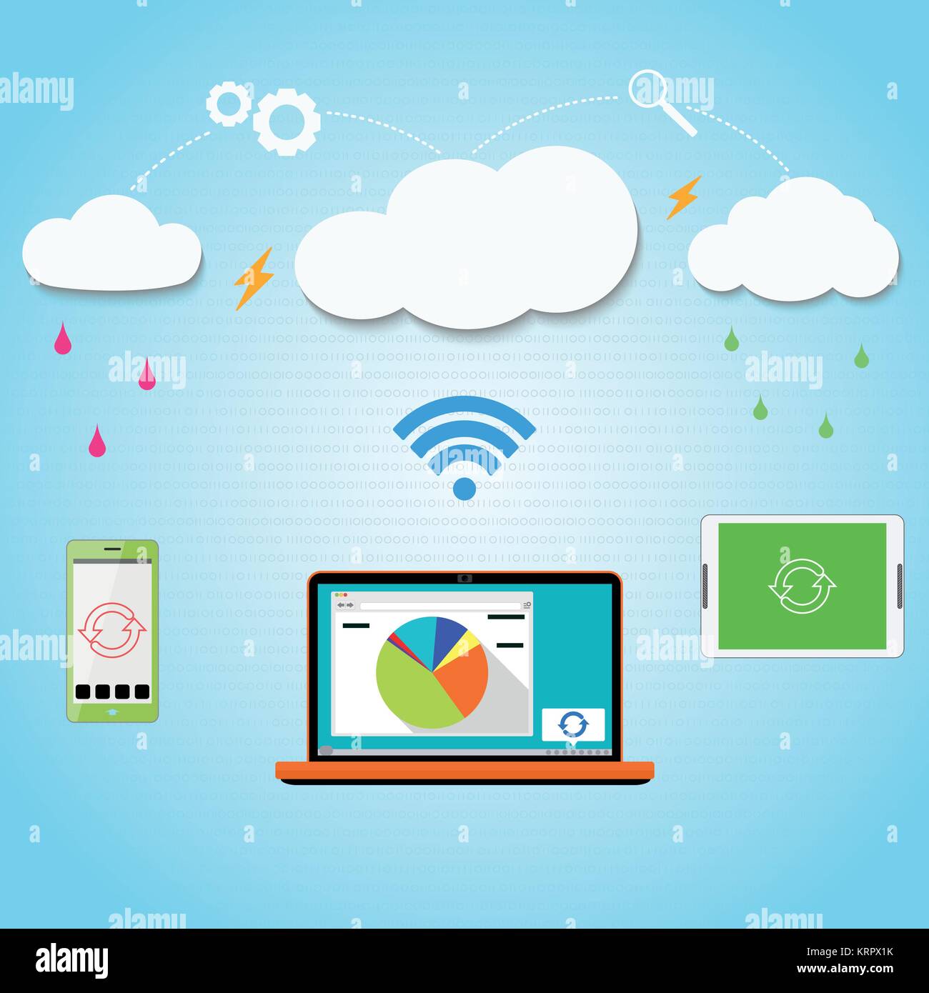 Vector cloud computing to your smartphone, laptop and tablet connected ...