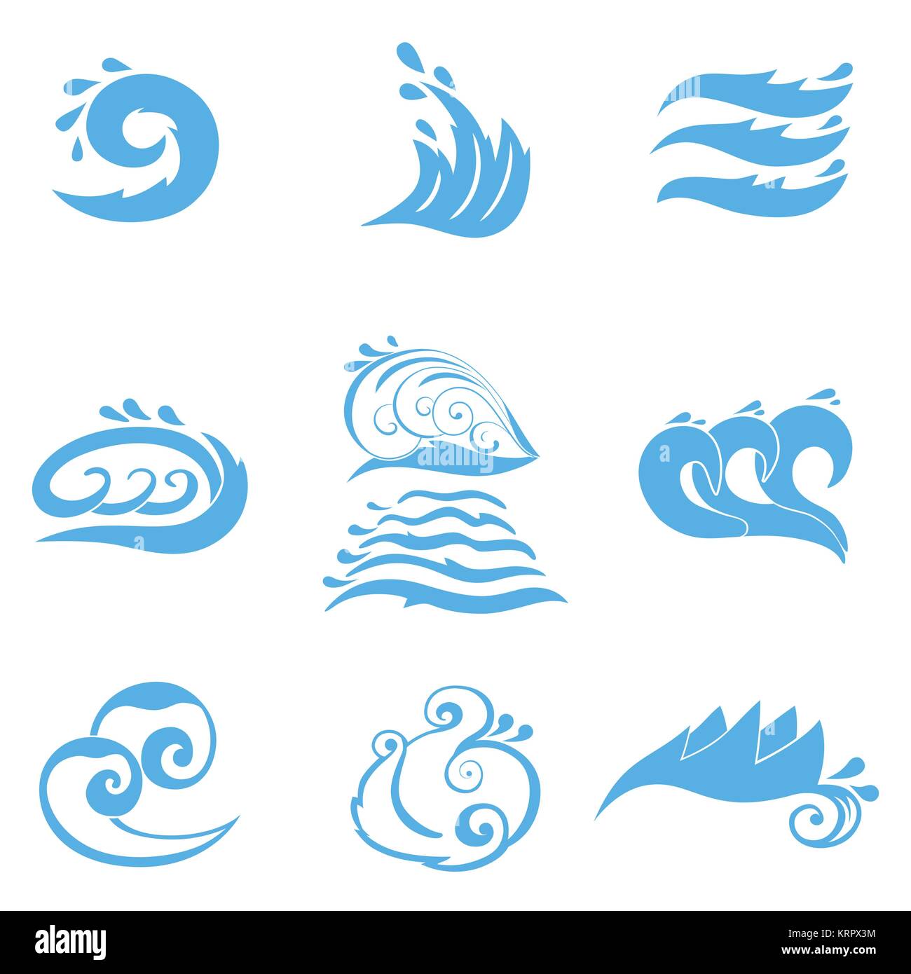 Wave symbols set for design isolated on white background, such emblem or logo template Stock Vector
