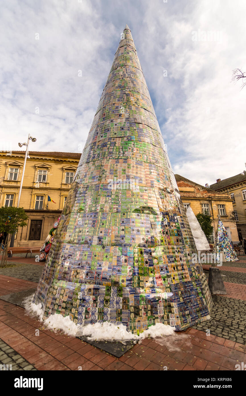 winter scenery city square with Christmas tree and decorations ...