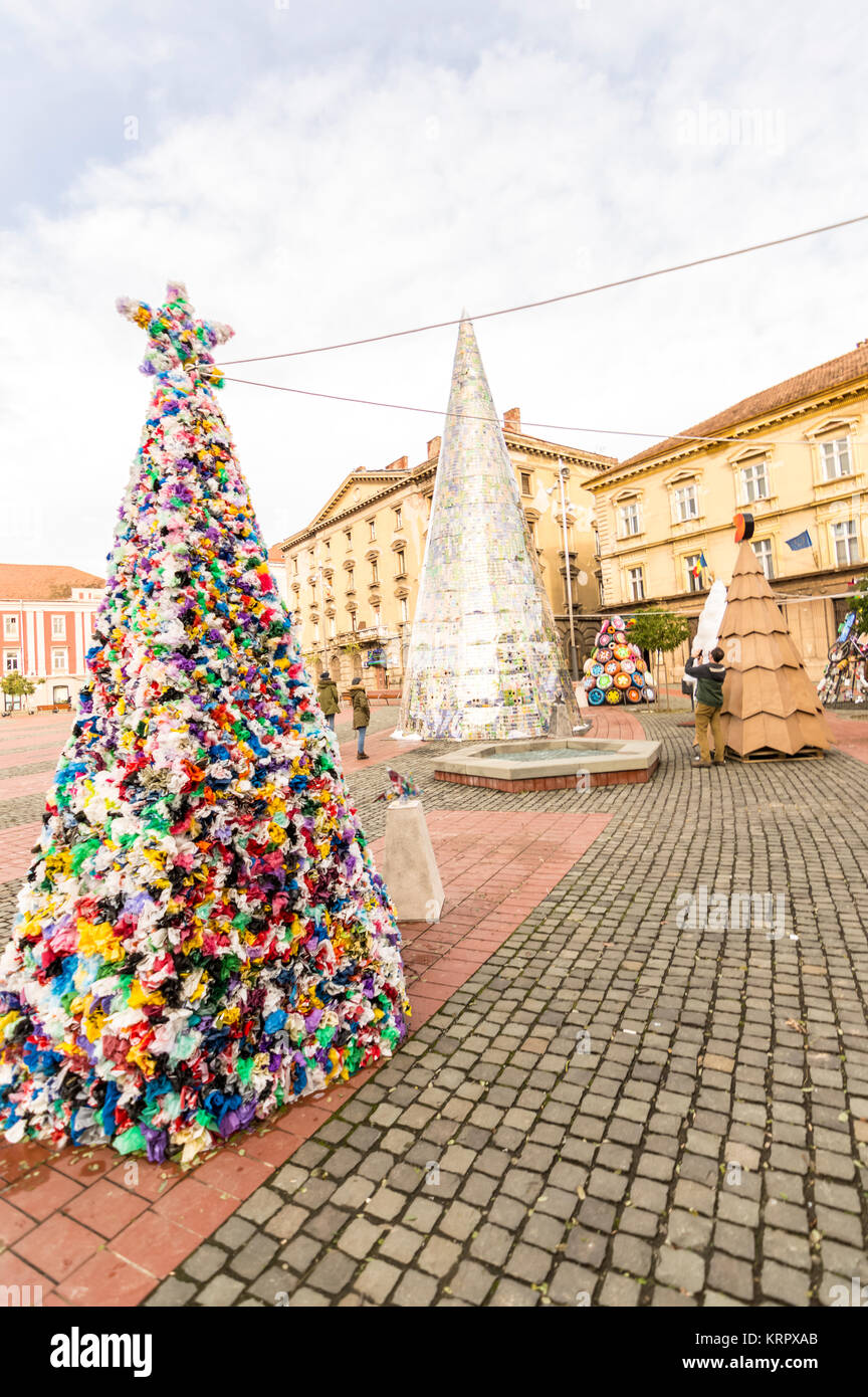 winter scenery city square with Christmas tree and decorations ...