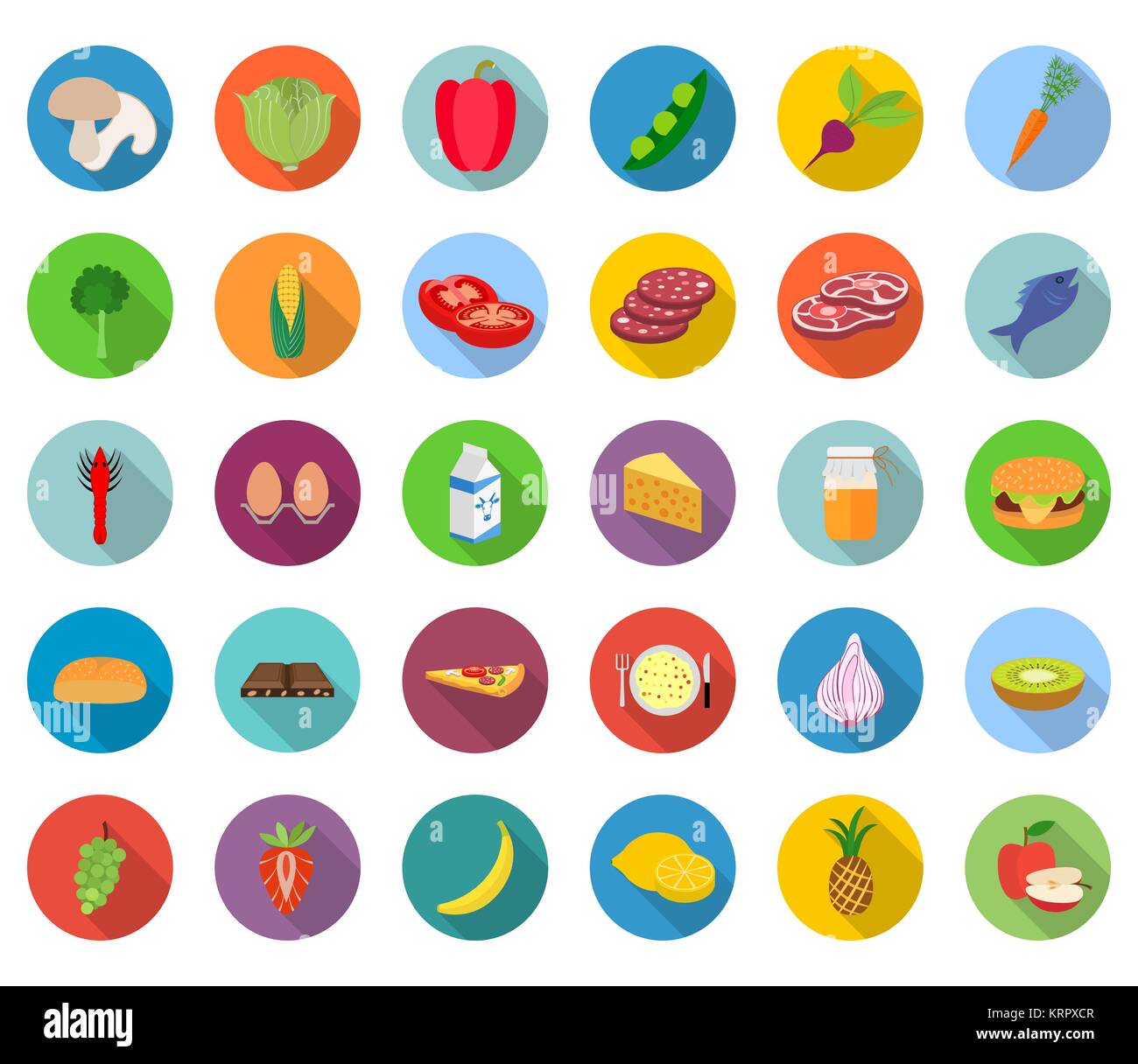 Set of food icons in flat design with long shadows Stock Vector Image ...