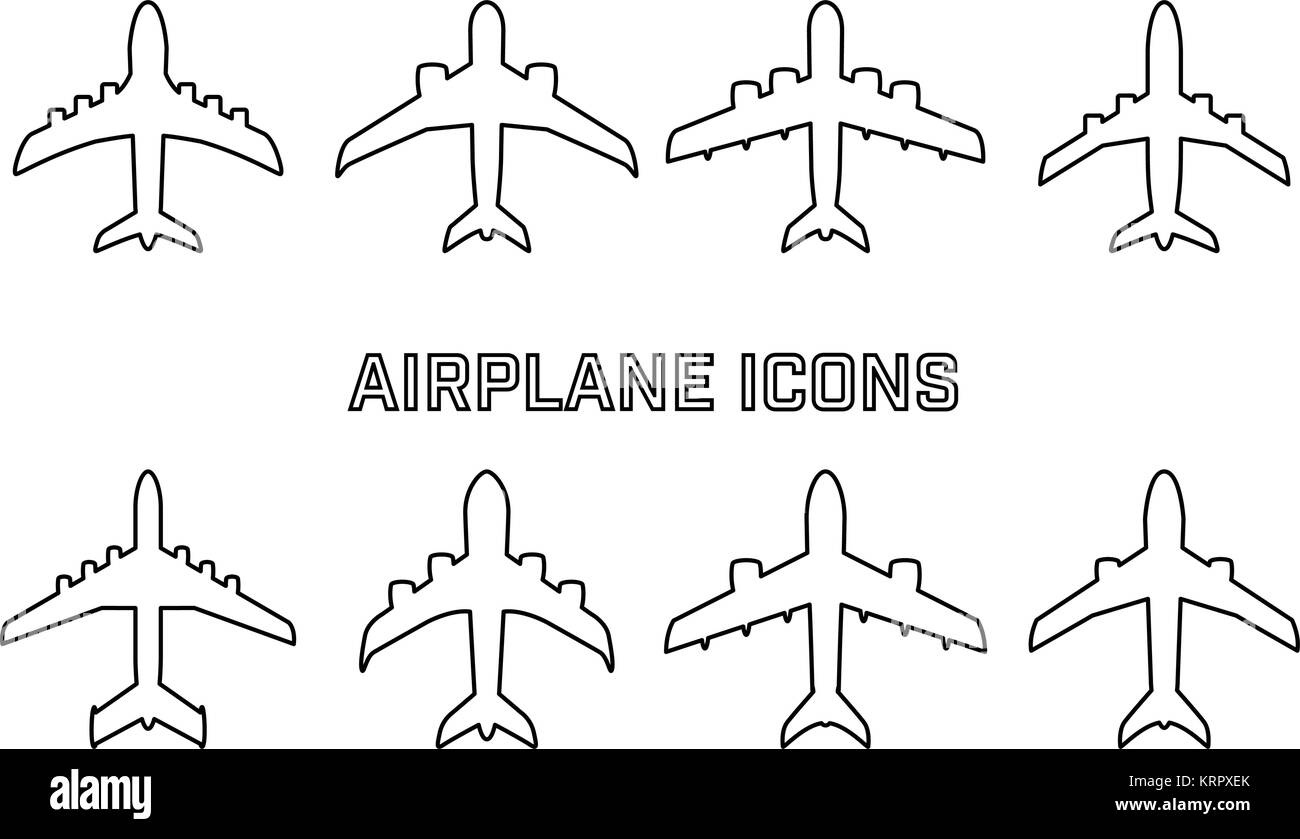Vector set of different airplane symbols. All vector objects are