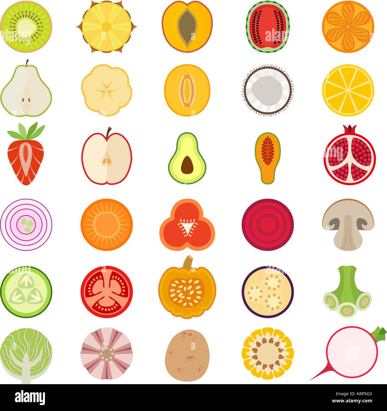 Fruits and vegetables vector collection. Fruits set. Vegetables set. Stock Vector