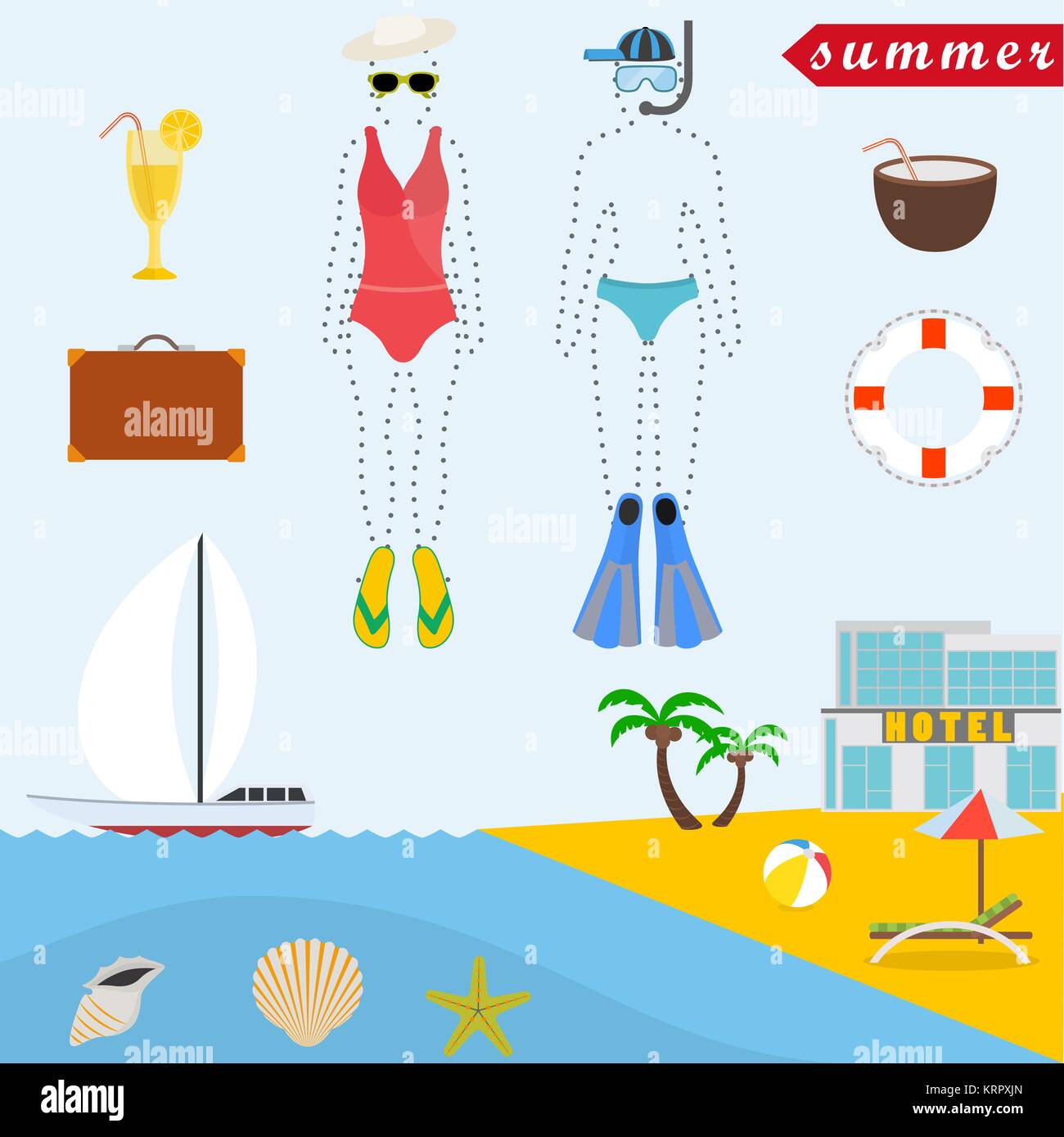 Flat design style vector illustration concept of summer vacation ...