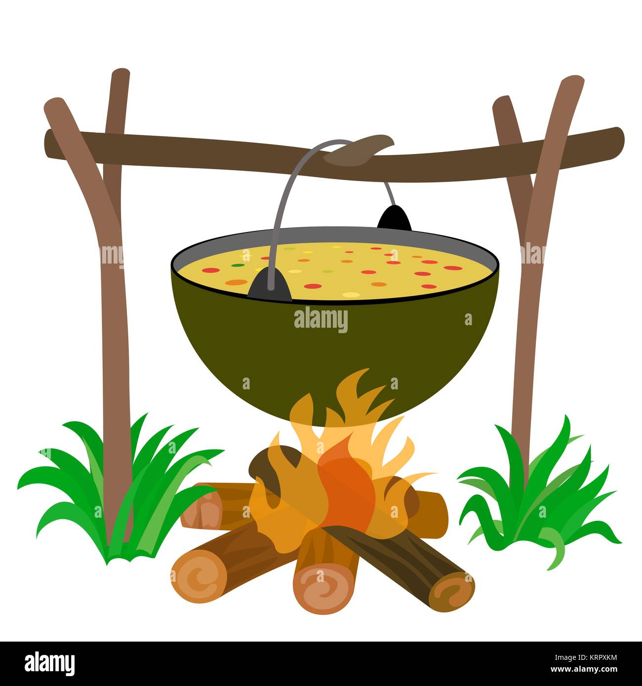 Kettle of Soup in Campfire  -  Stock Illustration Stock Vector
