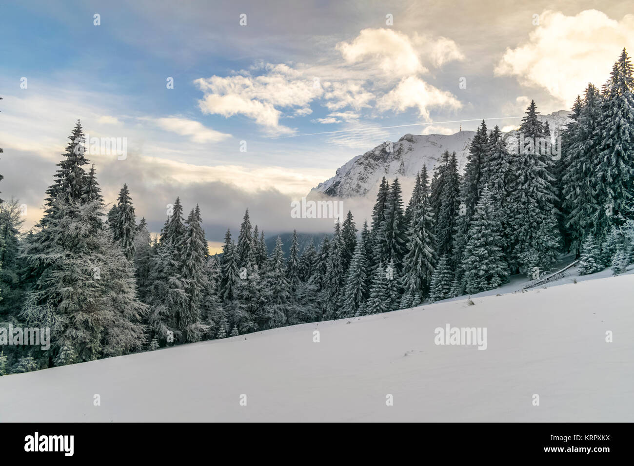 Winter Landscape In The Mountains With Blue Cloudy Sky Stock Photo - Alamy