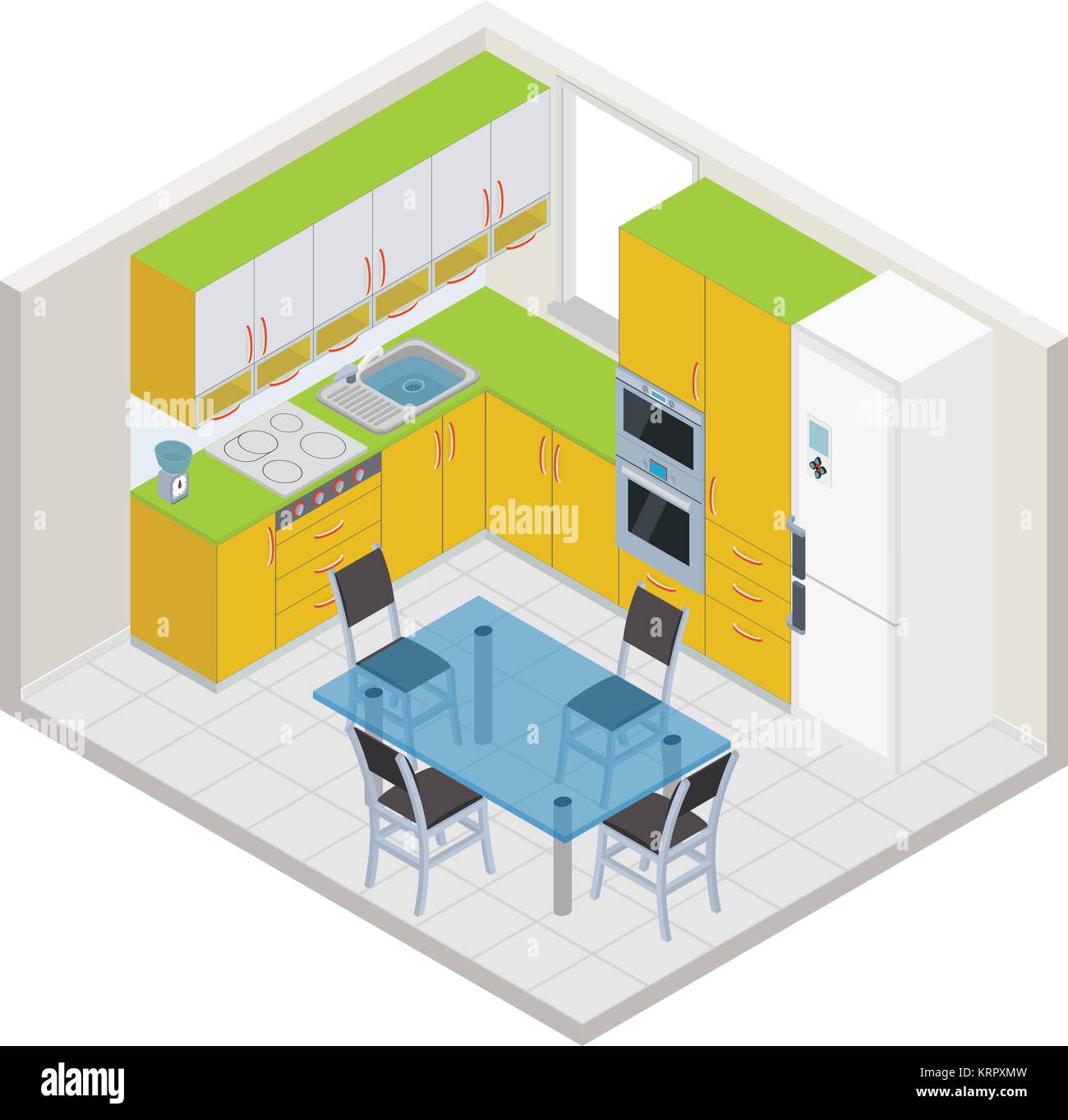 Vector isometric kitchen interior - 3D illustration Stock Vector
