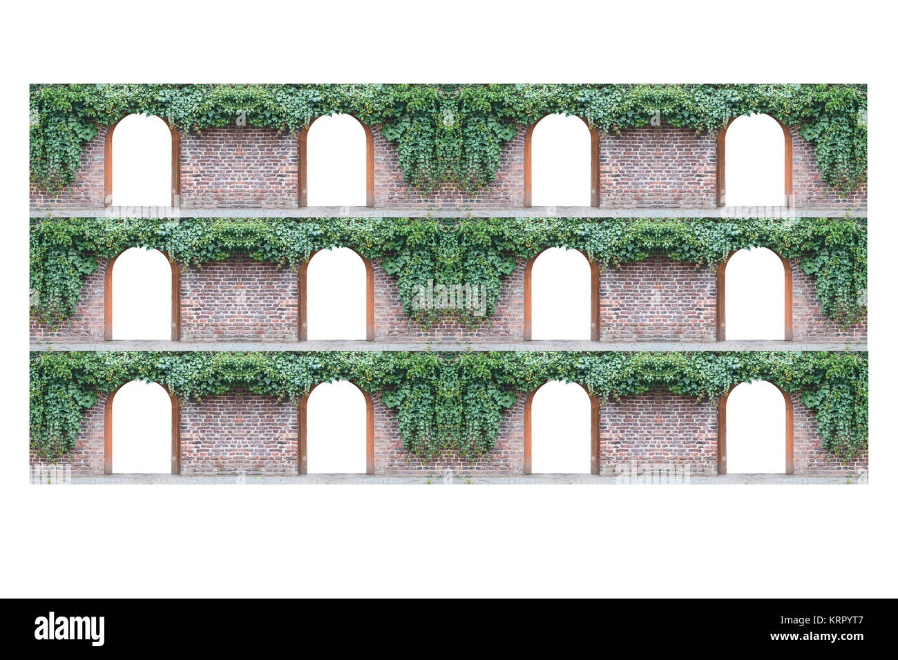 old brick wall above the other with 12 archway and ivy. th Stock Photo