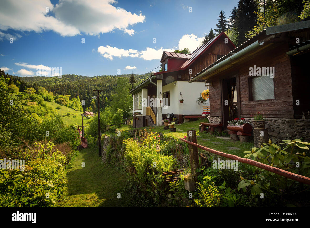 Rural house on old miners village in middle Europe, Spania Dolina, Slovakia Stock Photo