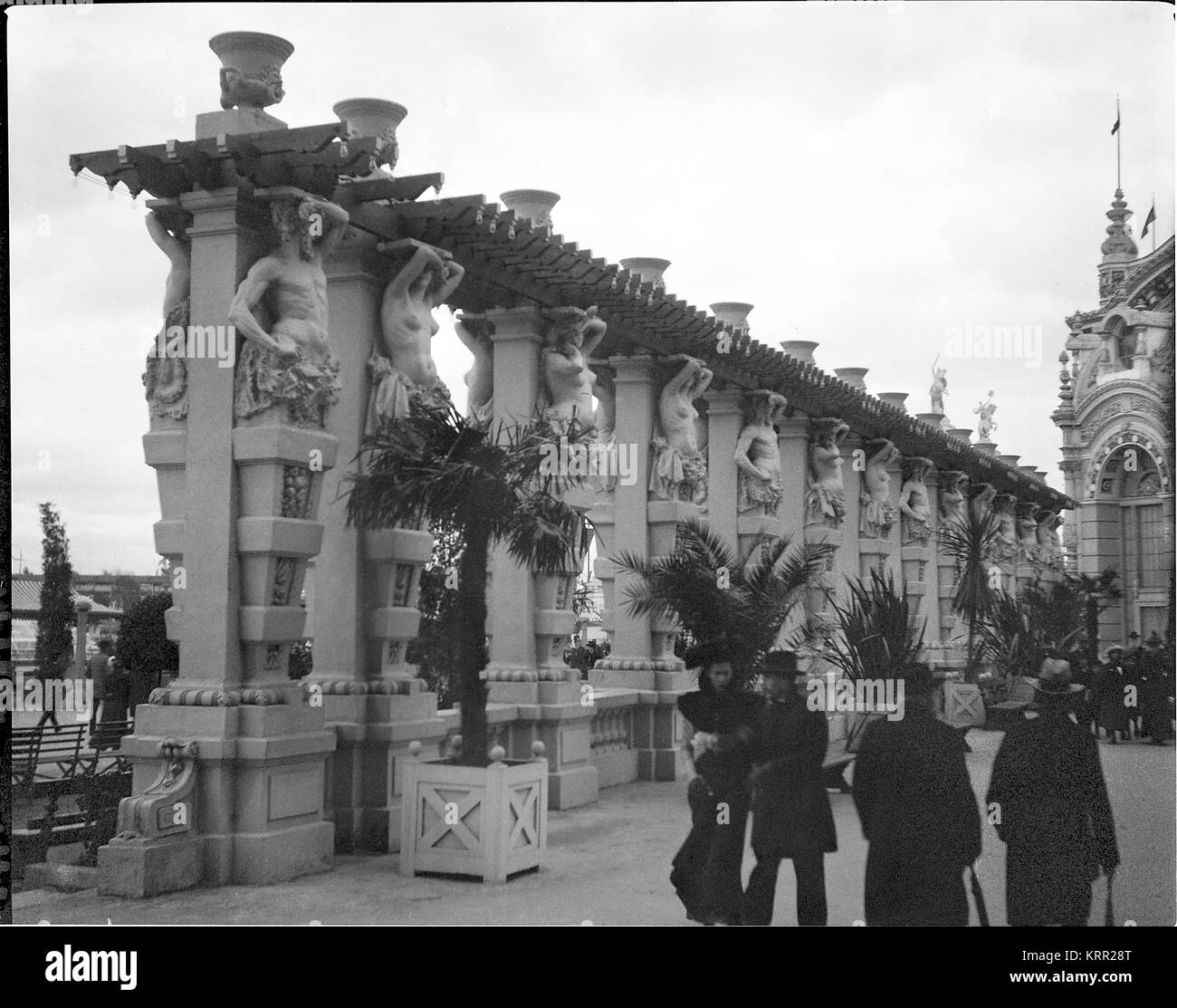 Colonnade statues at the Pan-American Exposition World's Fair held in Buffalo, New York, United States, from May 1 through November 2, 1901. Image from original camera nitrate negative. Stock Photo