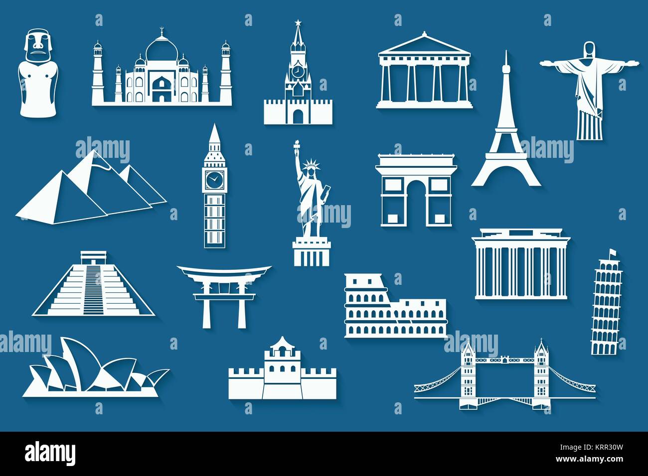 World landmarks, abstract flat paper icons set Stock Vector