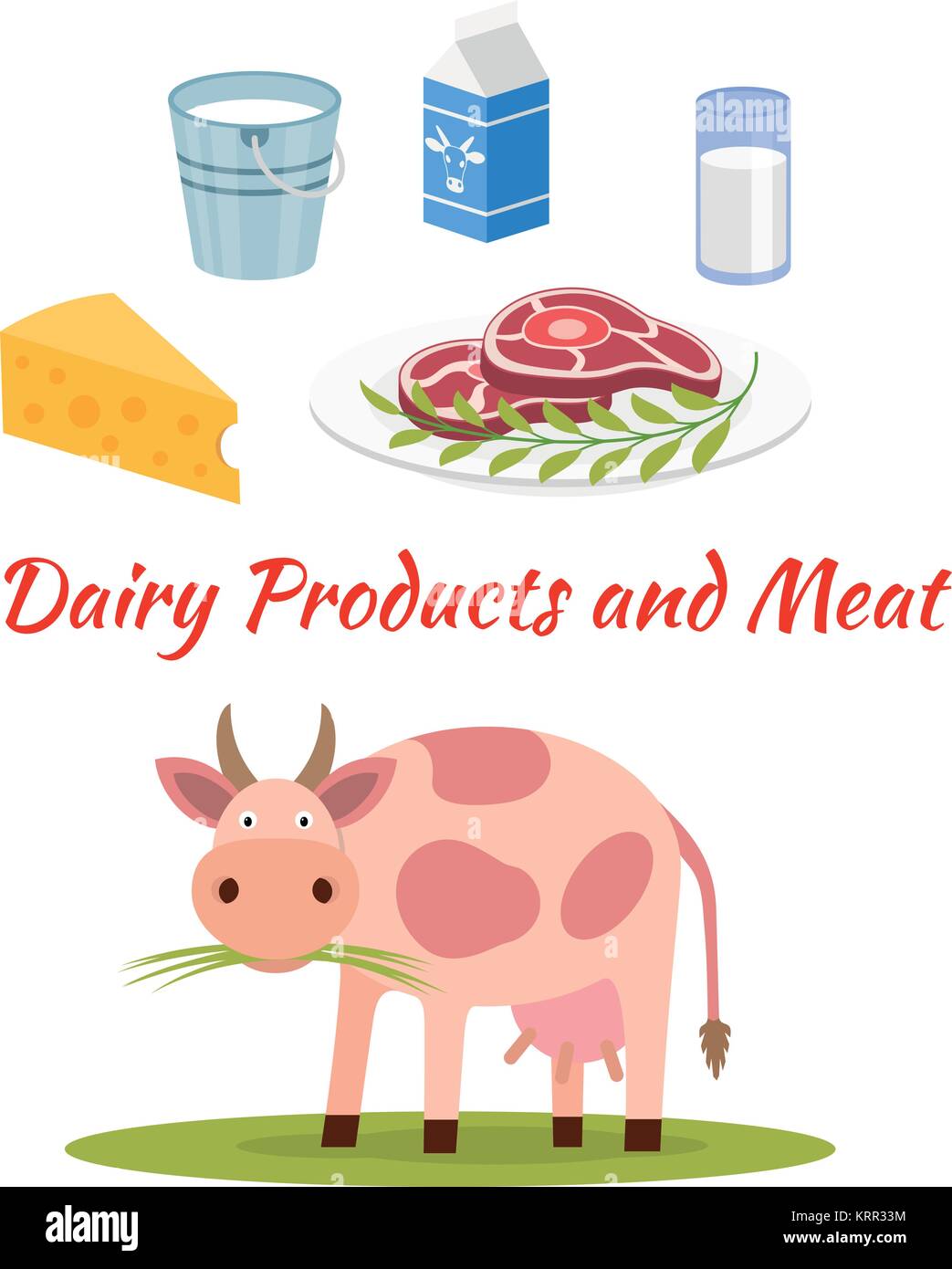 Cow - milk and meat products icons. Food and drink - vector illustration  Stock Vector Image & Art - Alamy