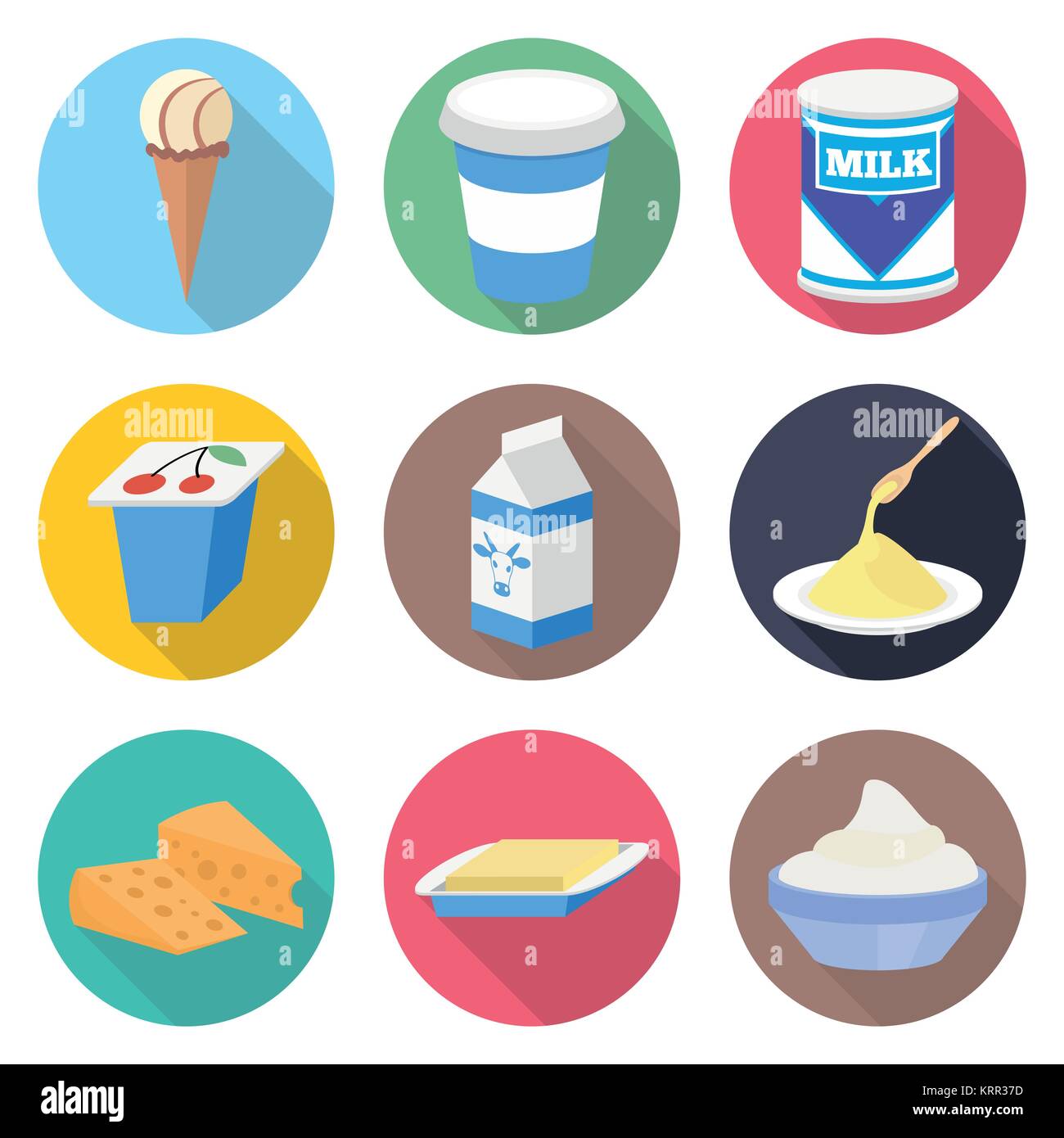 Milk products vector icon set - milk, yogurt, ice cream, cheese and ...