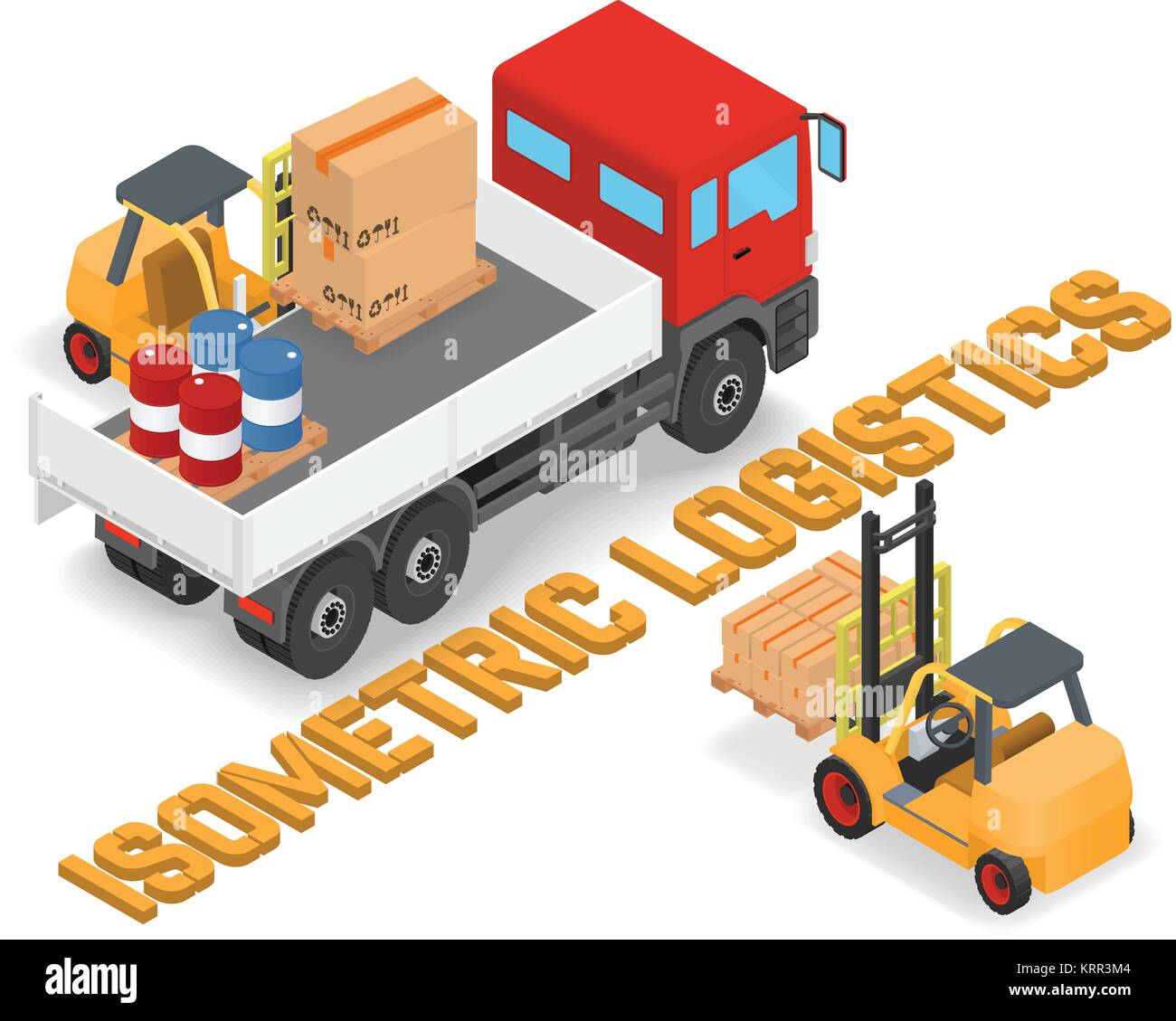 Process of loading and unloading the trucks with a forklift - isometric ...