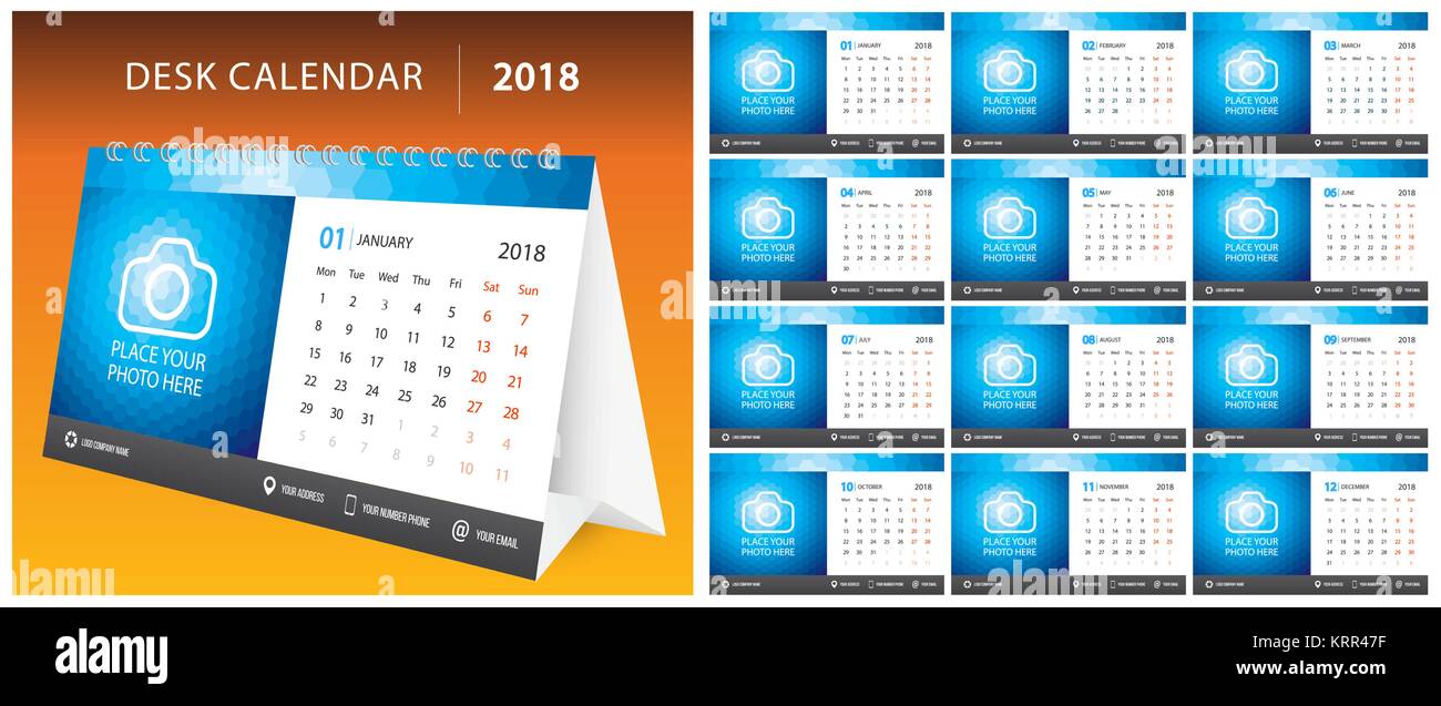 2018 desk calendar week
