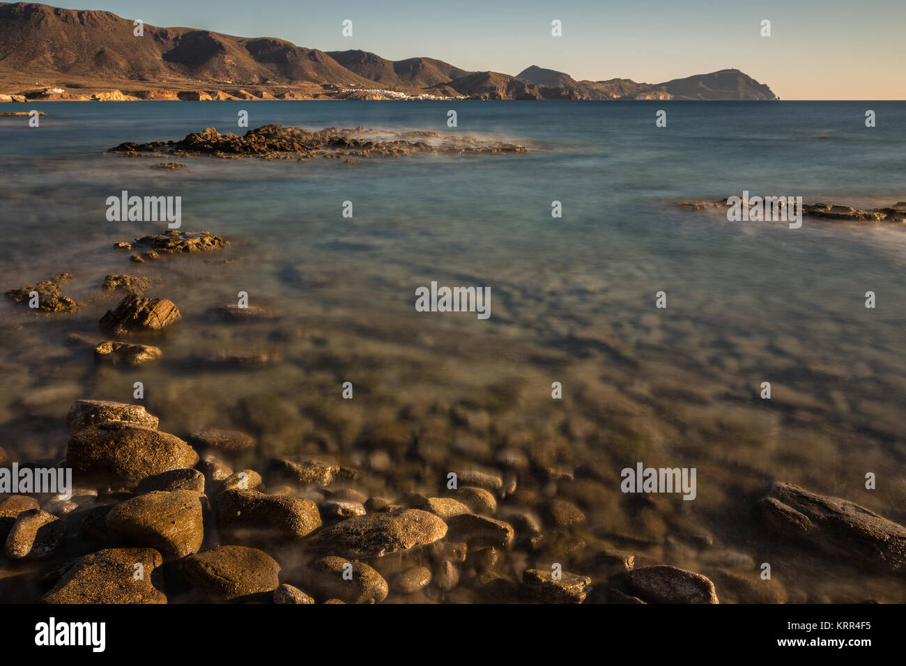Landscape on the coast of Escullos. Natural Park of Cabo de Gata. Almeria. Spain. Stock Photo