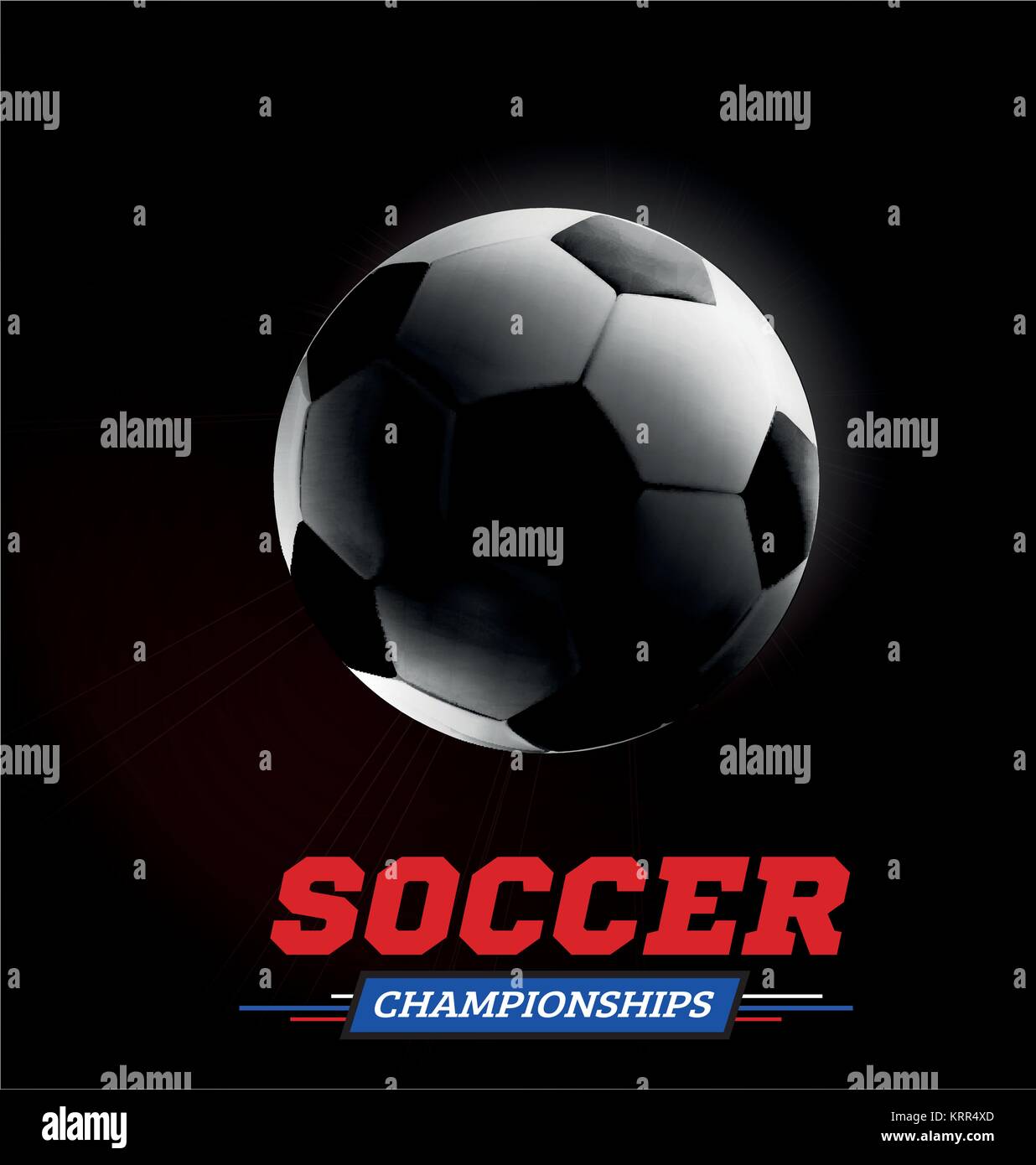 Soccer or football ball in the backlight on black background. Vector illustration Stock Vector