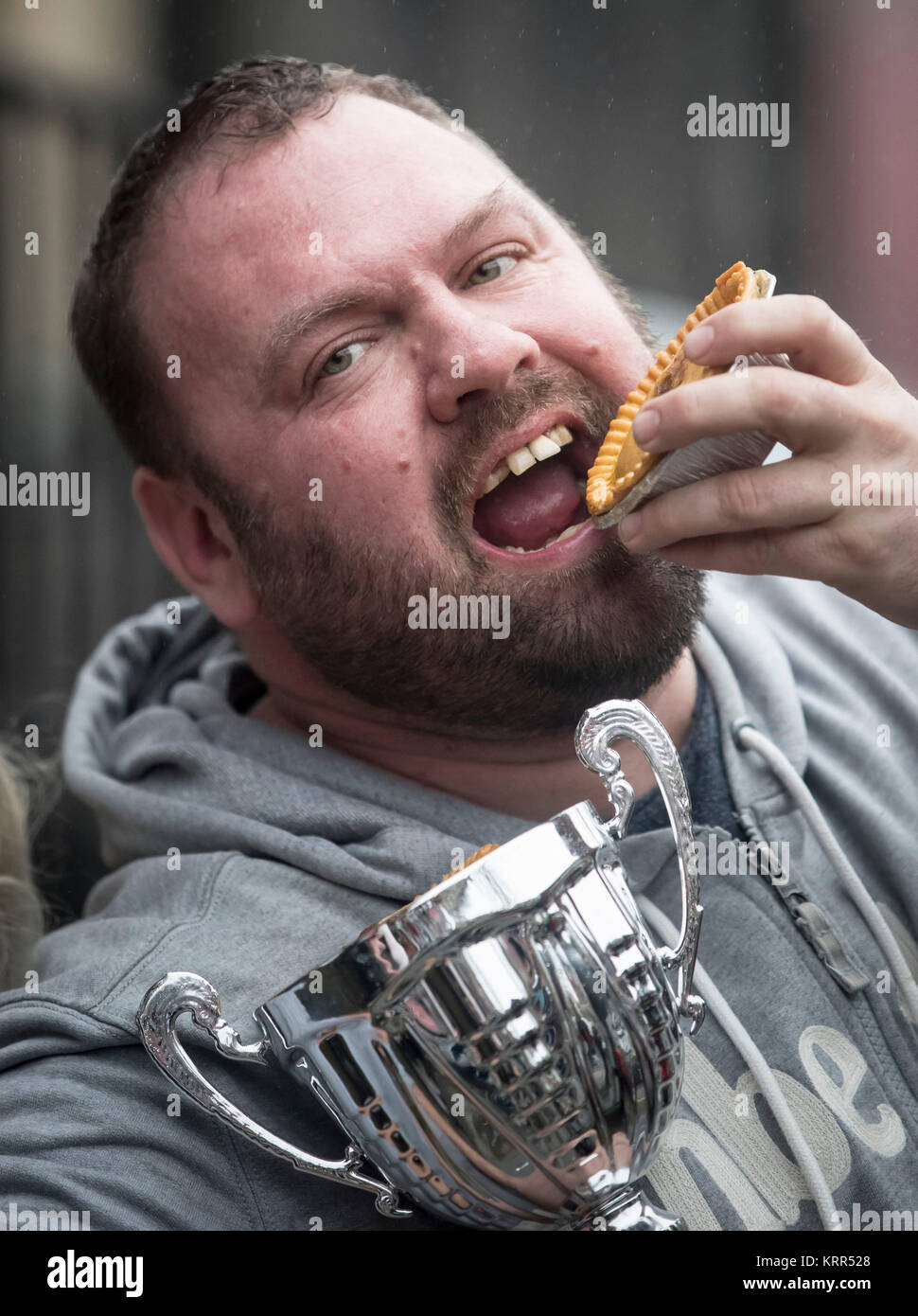 World Pie Eating Champion Martin AppletonClare after winning the World