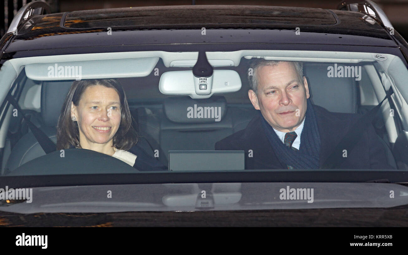 Lady Sarah Chatto and husband Daniel departing after the Queen's Christmas lunch at Buckingham Palace, London. Stock Photo