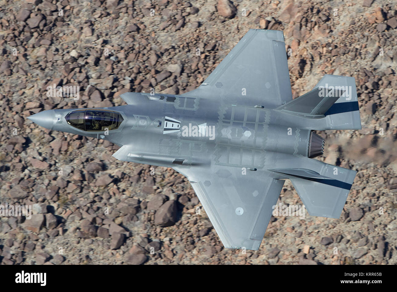 Lockheed Martin F-35 Lightning II (Stealth Fighter), Flying Low Over The Mojave Desert, California, USA. Stock Photo