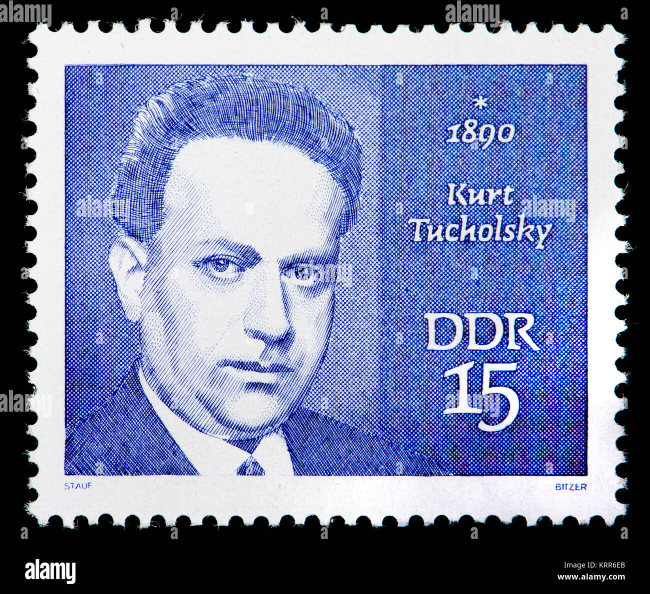 East German (DDR) postage stamp (1970): Kurt Tucholsky (1890 – 1935) German-Jewish journalist, satirist, and writer. Wrote under the pseudonyms Kaspar Stock Photo