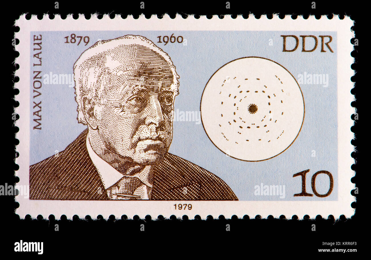 East German (DDR) postage stamp (1979): Max Theodor Felix von Laue (1879 – 1960) German physicist who won the Nobel Prize in Physics (1914) for discov Stock Photo
