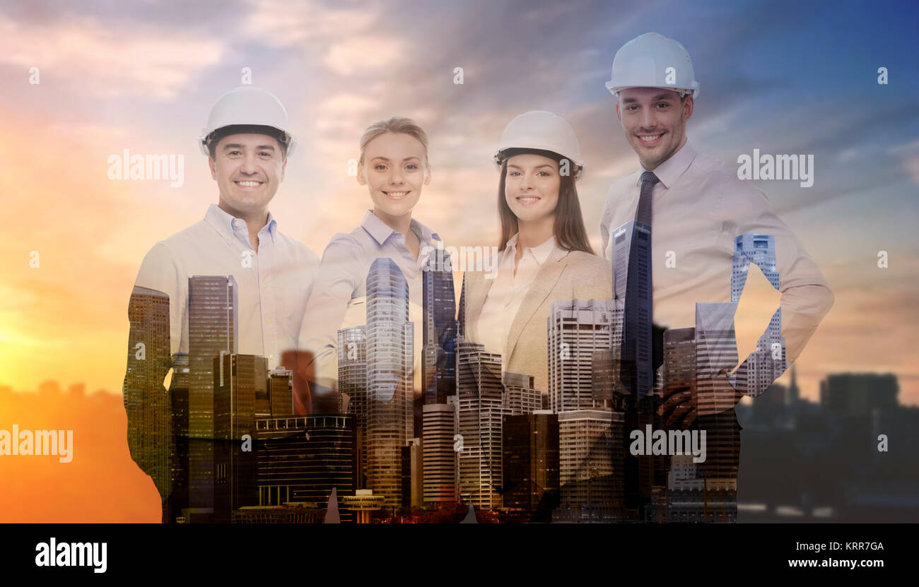 business team in white hard hats Stock Photo - Alamy
