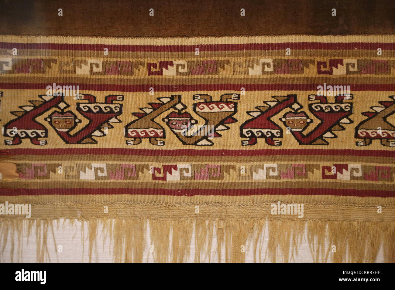 Pre-Incan. Fabric. Probably it is the lower part of a manto. 100-1450. Cotton and wool. Peru. Museum of Cultures of the World.  Spain Stock Photo