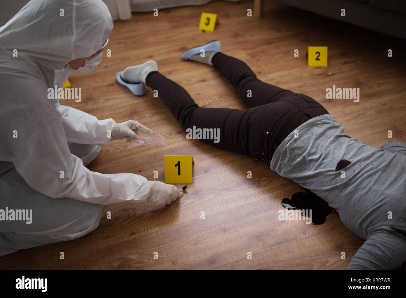criminalist collecting crime scene evidence Stock Photo Alamy