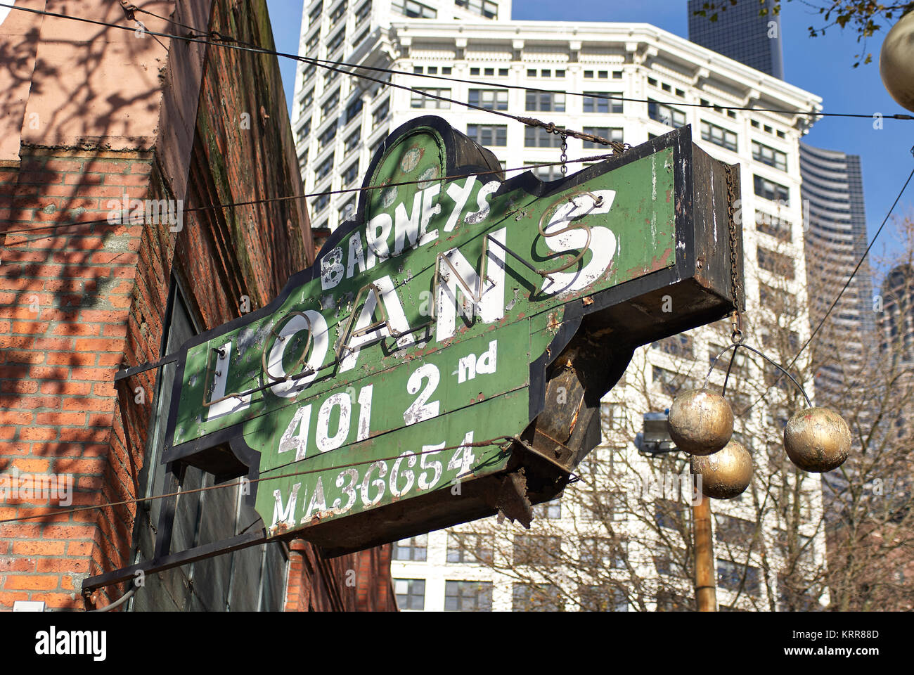 sign for pawn shop and loans in seattle washington Stock Photo