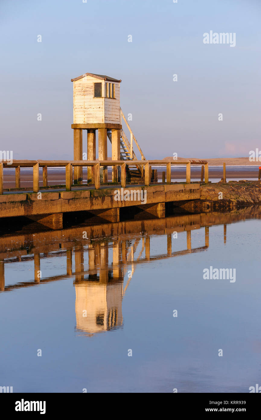 Lindisfarne Causeway refuge tower a place of safety in event of incoming tide on route to Holy Island Stock Photo