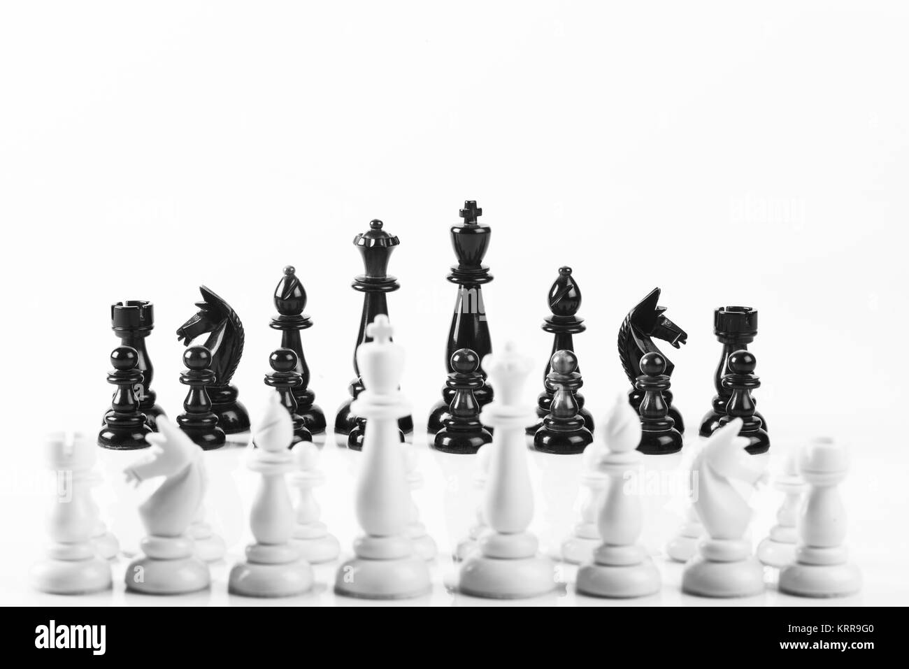 Chess board starting position on a white background Stock Photo