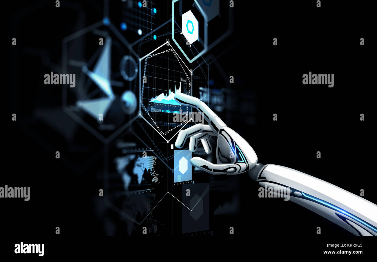 Robot Hand Touching Virtual Screen Over Black Stock Photo Alamy Robot Hand Touching Virtual Screen Over Black Stock Photo Alamy
