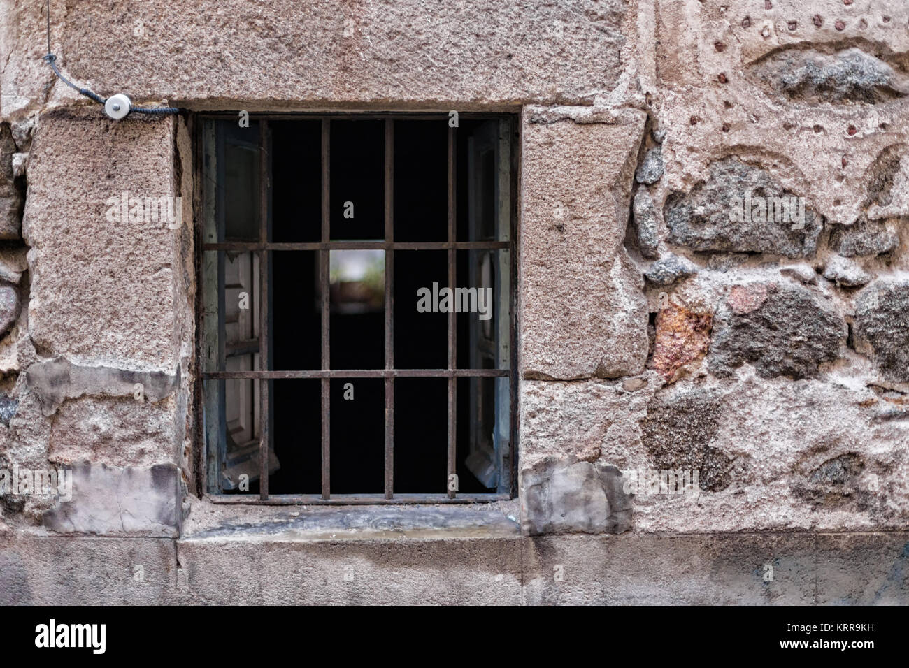 Old window of an empty house in the old town of Avila. Spain. Stock Photo