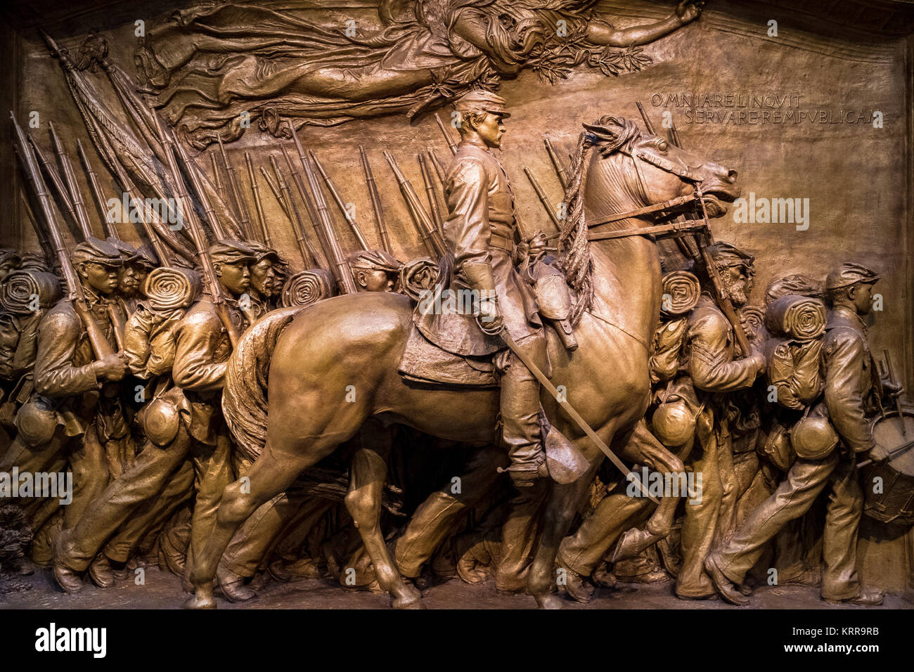 WASHINGTON DC, United States — A plaster mural from the Shaw Memorial by Augustus Saint-Gaudens (1848-1907). It is now on display at the National Gallery of Art in Washington DC. The National Gallery of Art is renowned for its collection of European and American art, offering a comprehensive timeline of artistic development from the Middle Ages to the present day. Its esteemed status as a free public museum underscores its national significance and commitment to art education. Stock Photo