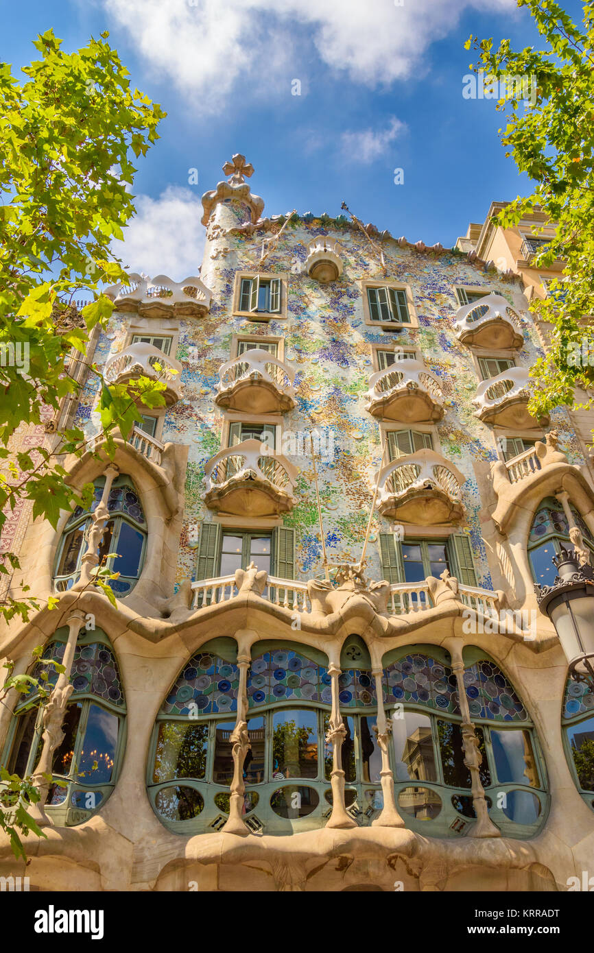 Casa Batlo house. It is a renowned building located in the center of Barcelona, Spain and is one of Antoni Gaudi’s masterpieces built in 1877 Stock Photo