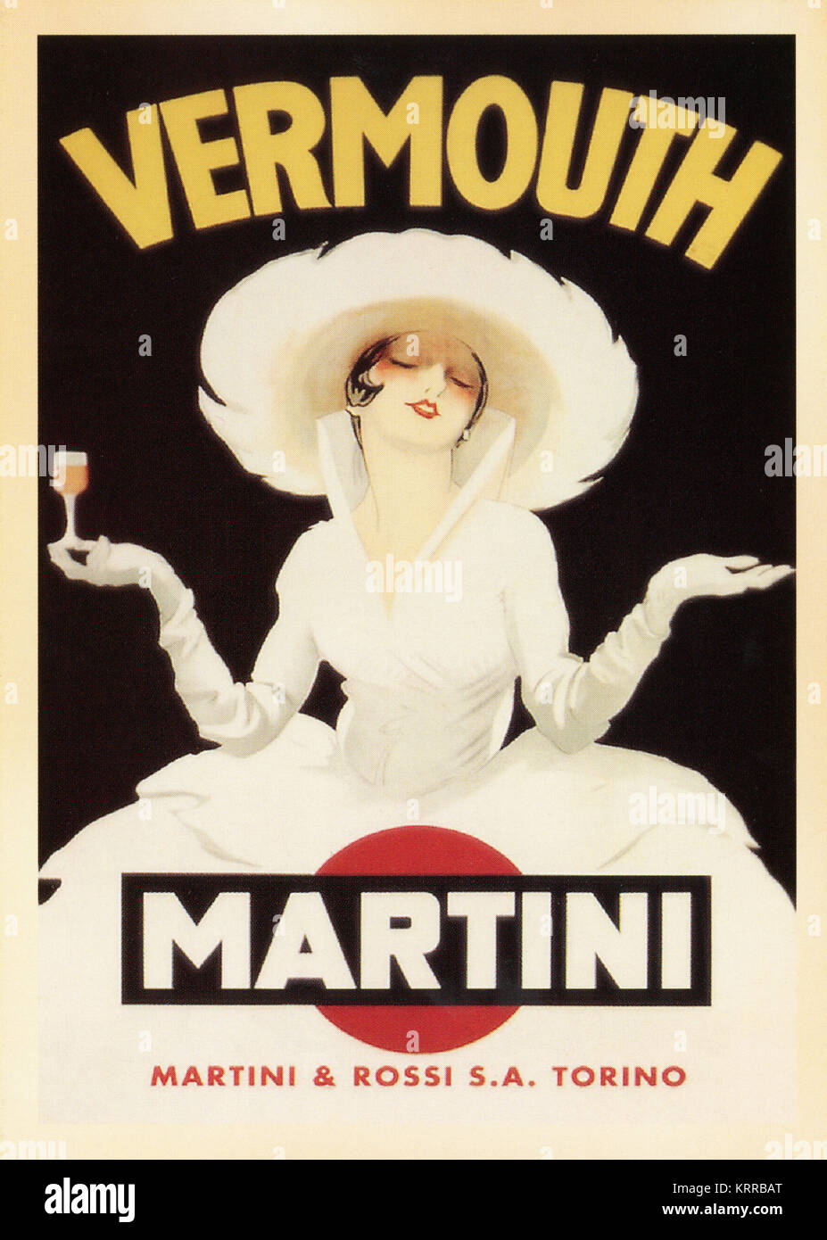 Vintage Poster card - printed during World War Ⅱ. - Showing up VERMOUNTH - MARTINI Stock Photo