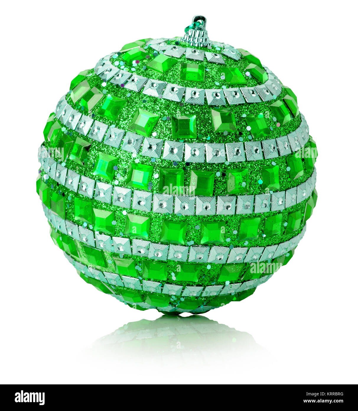 green Christmas tree ball isolated on a white background. Stock Photo