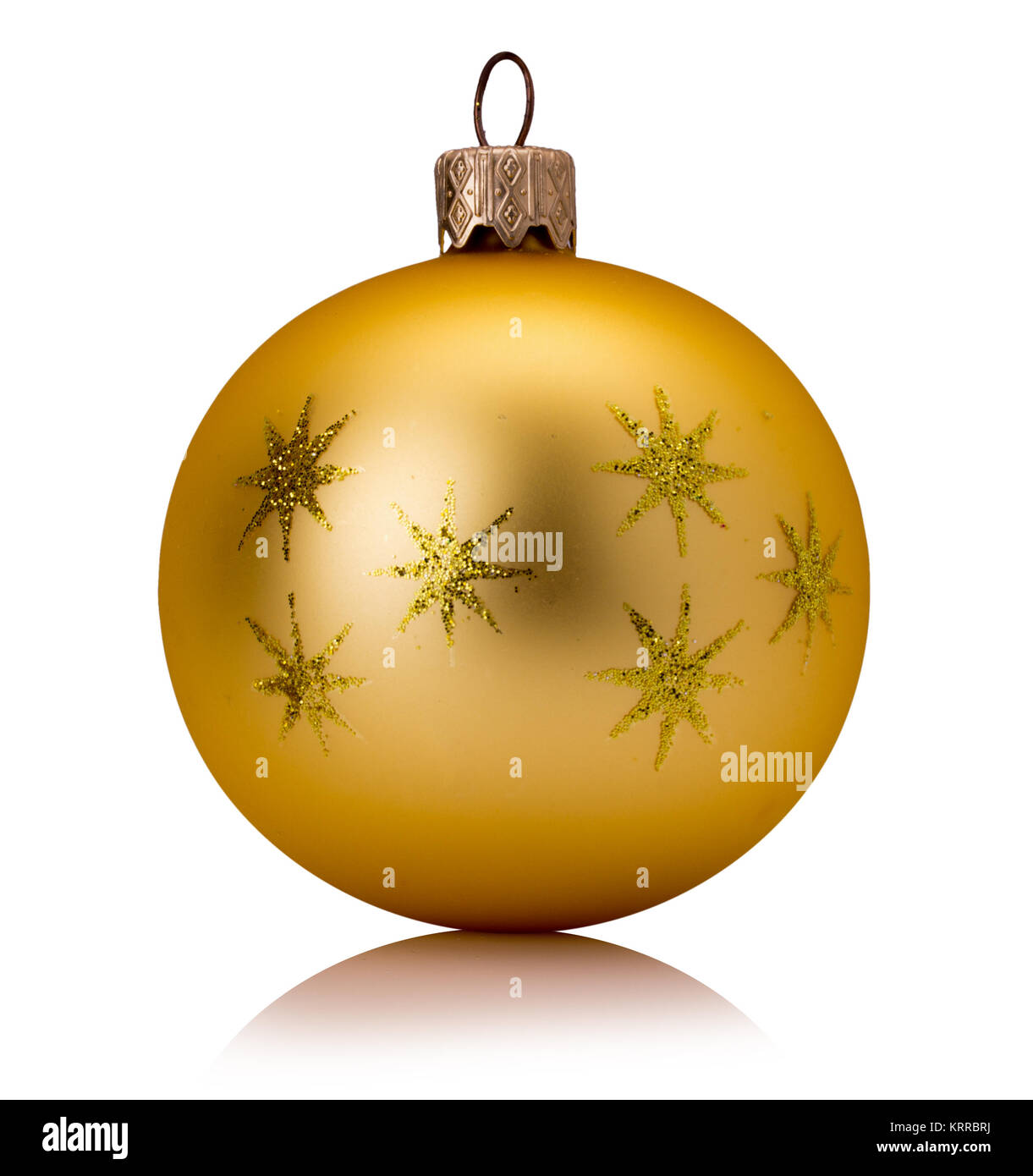 golden Christmas tree ball isolated on a white background. Stock Photo