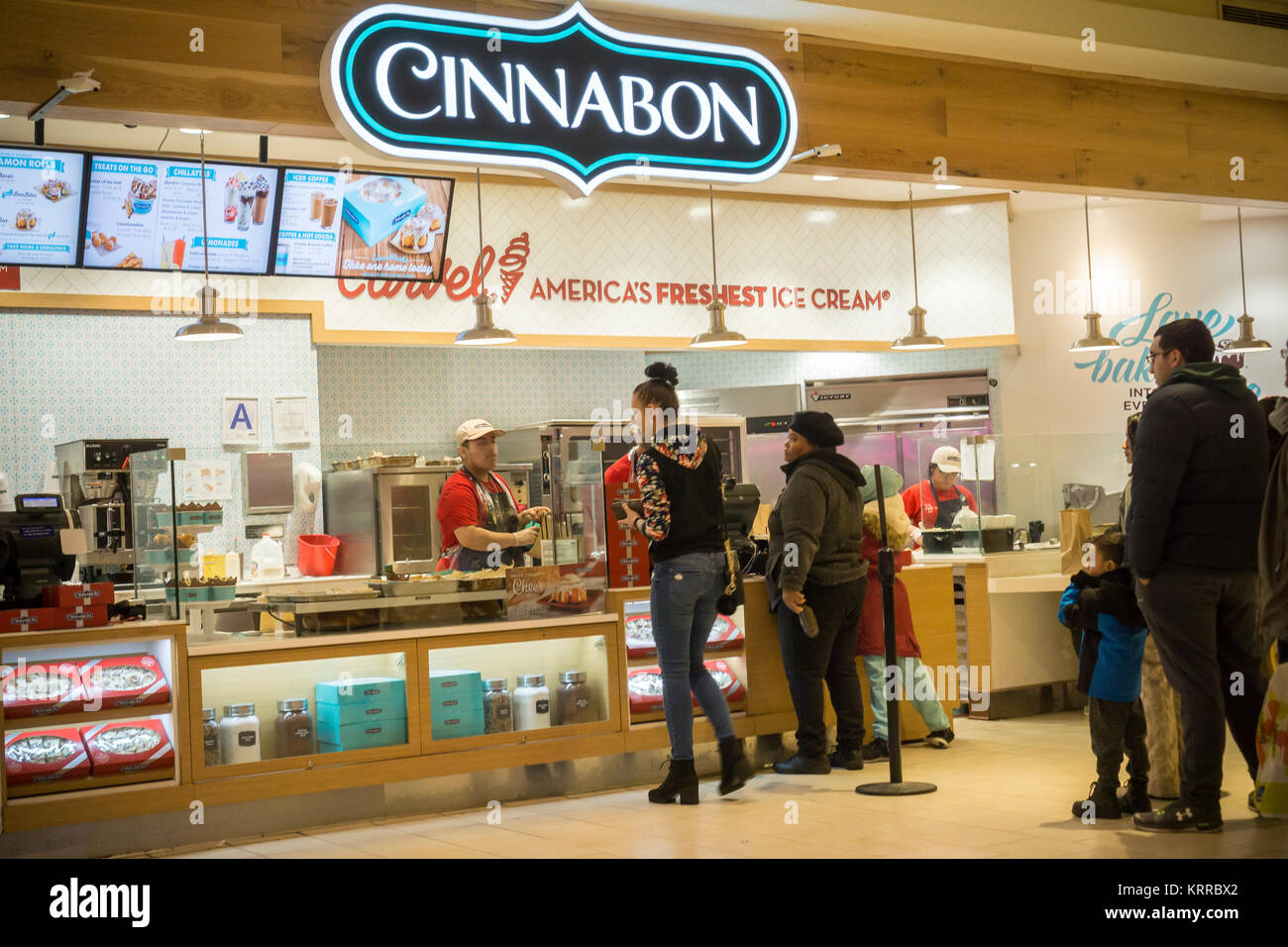 A Cinnabon store in the Queens Center Mall in the borough of Queens in