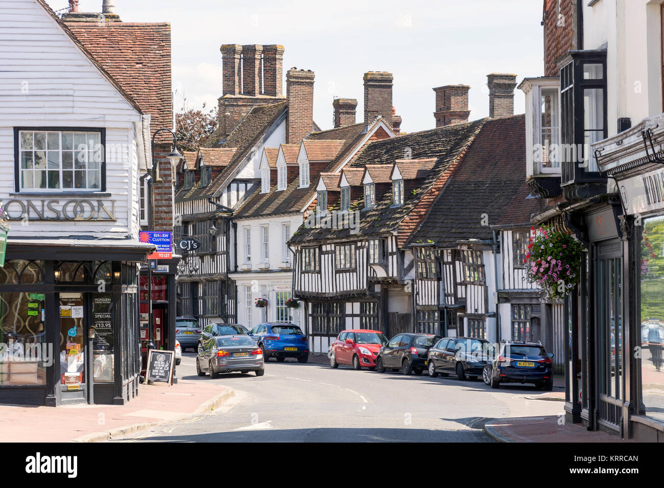 Timber-framed Tudor buildings in High Street, East Grinstead, West Sussex, England, United Kingdom Stock Photo