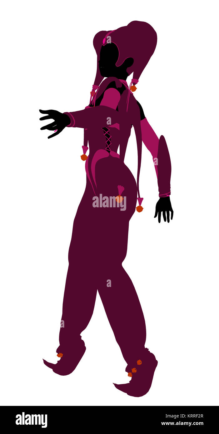 A girl joker silhouette dressed in a pink outfit on a white background Stock Photo