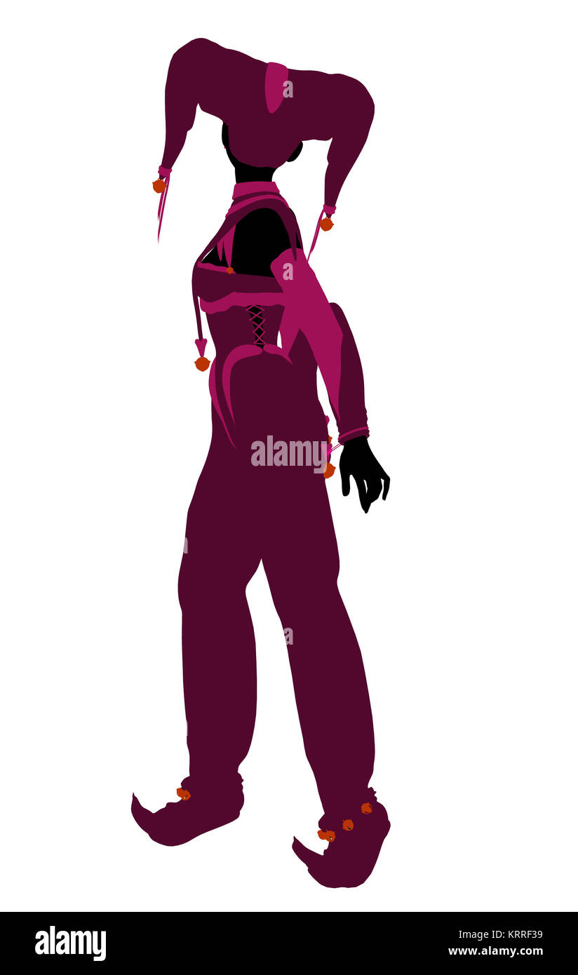 A girl joker silhouette dressed in a pink outfit on a white background Stock Photo